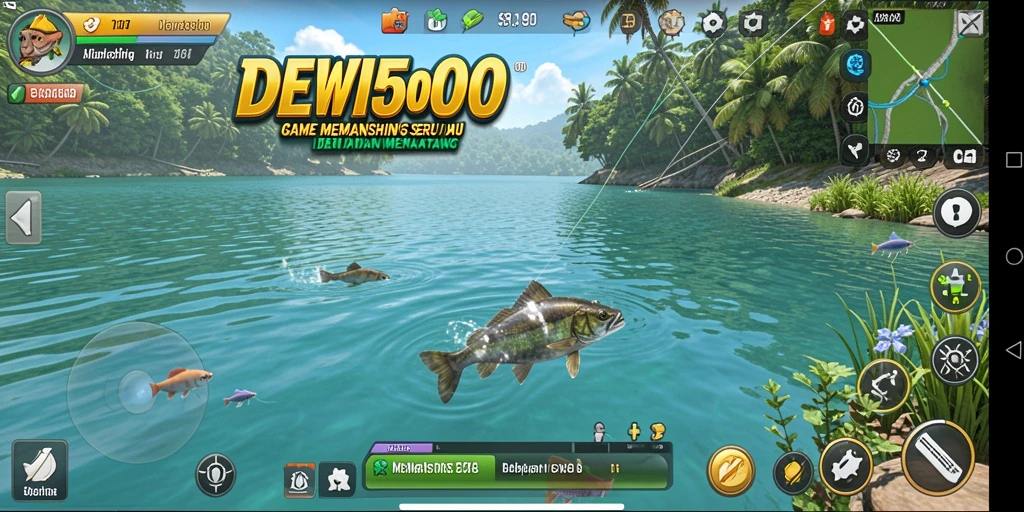 Tampilan antarmuka DEWI5000 yang menarik saat bermain memancing.