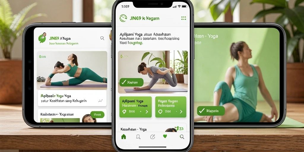 Antarmuka pengguna aplikasi JIN69 menampilkan fitur Yoga yang lengkap dan menarik.
