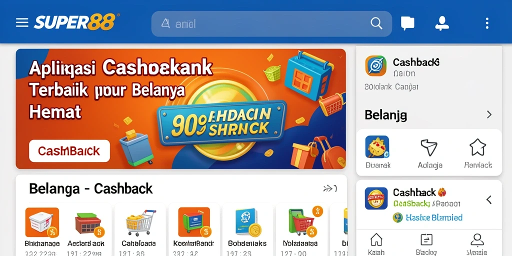 Tampilan antarmuka aplikasi SUPER88 dengan fungsi Cashback yang menarik.