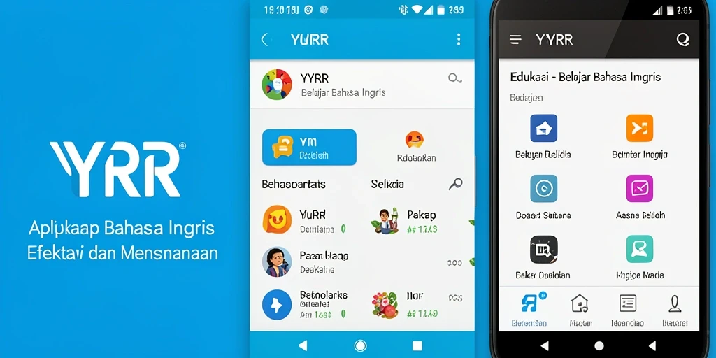 Antarmuka aplikasi YYRR untuk belajar bahasa Inggris yang interaktif.